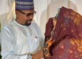 Ango Al-Amin Ciroma da amarya Sharifatu Aliyu Buji jim kaɗan bayan ɗaurin auren su